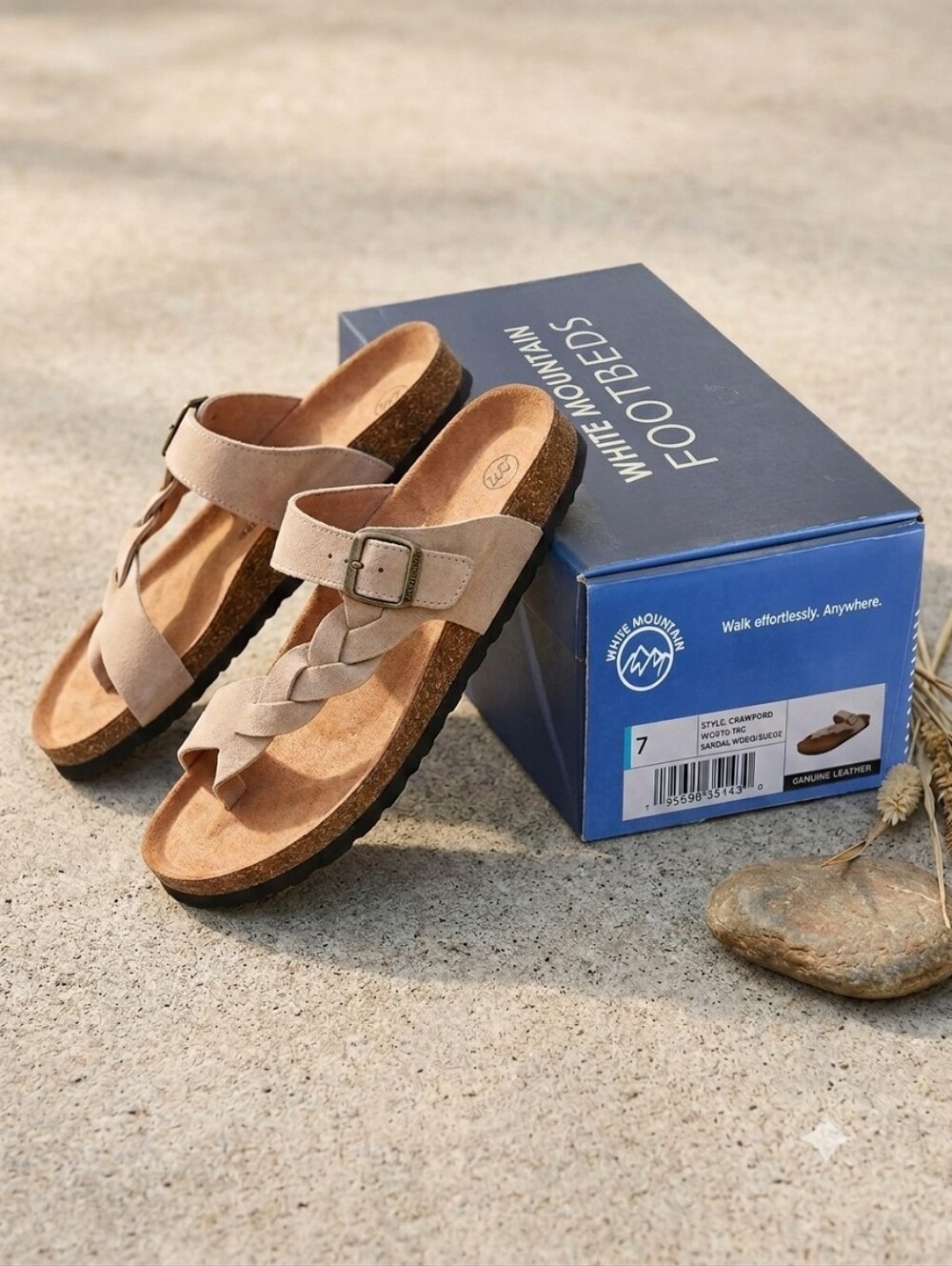 NIB White Mountain Crawford Sandal Wood Suede Footbed Sandals